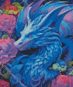 Blue Dragon And Flowers Diamond Painting