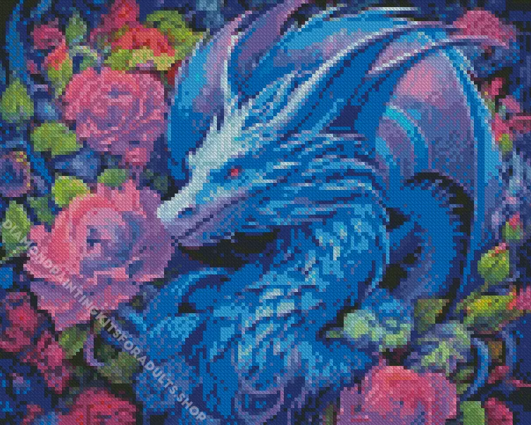 Blue dragon and flowers Diamond Dotz Blue Dragon And Flowers Diamond Painting