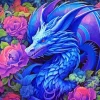 Blue Dragon And Flowers Diamond Painting