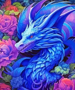 Blue Dragon And Flowers Diamond Painting