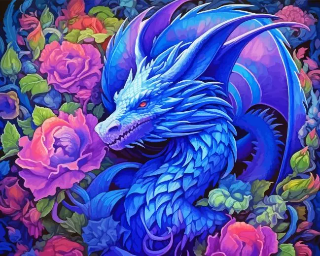 Blue dragon and flowers Diamond Paintings Blue Dragon And Flowers Diamond Painting