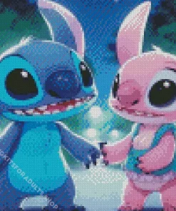 Disney Blue And Pink Stitch Diamond Painting