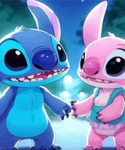 Disney Blue And Pink Stitch Diamond Painting