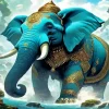 Golden Blue Elephant Diamond Painting