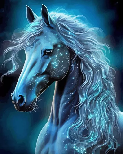 Magical blue black horse Diamond By Numbers Magical Blue Black Horse Diamond Painting