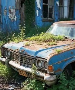Old Blue Car Diamond Painting