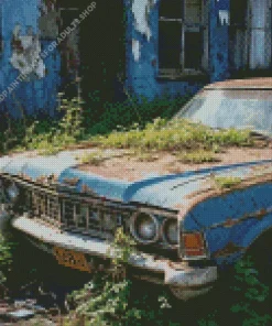 Old Blue Car Diamond Painting