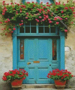 Old Blue Door Flowers Diamond Painting