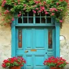 Old Blue Door Flowers Diamond Painting