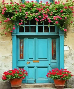 Old Blue Door Flowers Diamond Painting