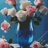 Roses In Blue Glass Vase Diamond Painting
