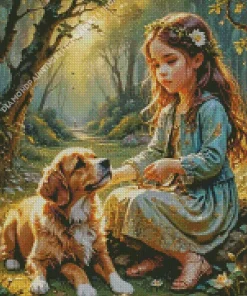 Aesthetic Dog With Girl Art Diamond Painting