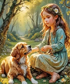 Aesthetic Dog With Girl Art Diamond Painting