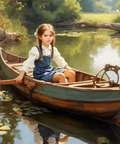 Aesthetic Girl In Boat Art Diamond Painting