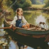 Aesthetic Girl In Boat Art Diamond Painting