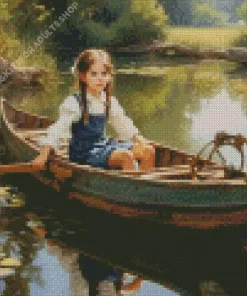 Aesthetic Girl In Boat Art Diamond Painting