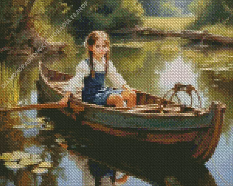 aesthetic girl in boat art Diamond With Numbers Aesthetic Girl In Boat Art Diamond Painting