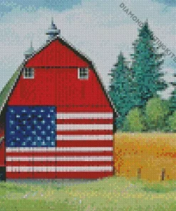 Barn With American Flag Diamond Painting