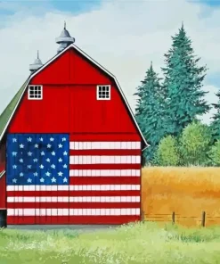 Barn With American Flag Diamond Painting