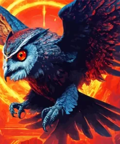 Black Owl With Red Eyes Diamond Painting