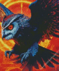 Black Owl With Red Eyes Diamond Painting