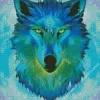 Blue And Green Wolf Head Diamond Painting