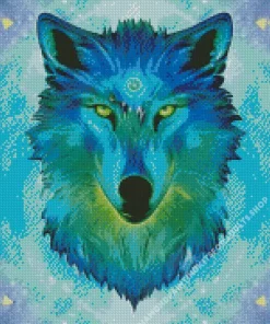 Blue And Green Wolf Head Diamond Painting