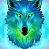 Blue And Green Wolf Head Diamond Painting