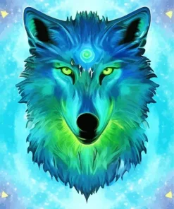 Blue And Green Wolf Head Diamond Painting