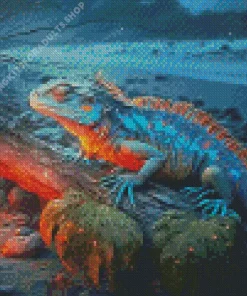 Blue And Orange Iguana Diamond Painting