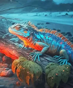 Blue And Orange Iguana Diamond Painting