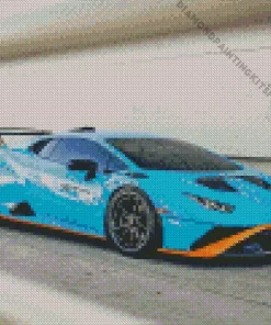 Blue And Orange Lamborghini Sport Car Diamond Painting
