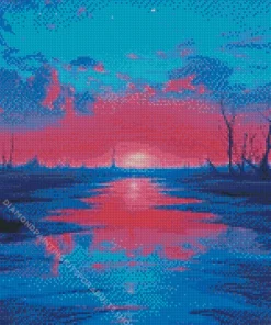 Blue And Pink Sunset Sky Diamond Painting