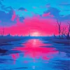 Blue And Pink Sunset Sky Diamond Painting
