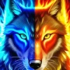 Blue And Red Fire Wolf Diamond Painting