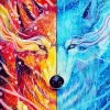 Blue And Red Fire Wolf Art Diamond Painting