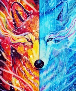 Blue And Red Fire Wolf Art Diamond Painting