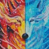 Blue And Red Fire Wolf Art Diamond Painting
