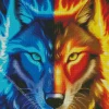 Blue And Red Fire Wolf Diamond Painting