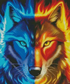 Blue And Red Fire Wolf Diamond Painting