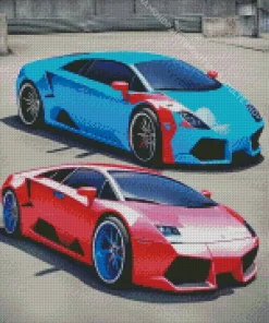 Blue And Red Lamborghini Cars Diamond Painting