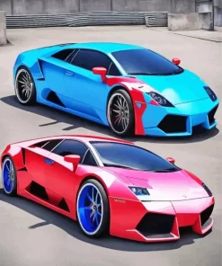 Blue And Red Lamborghini Cars Diamond Painting