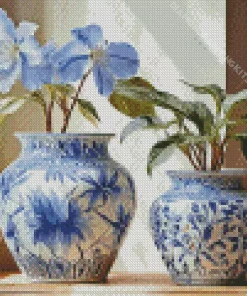 Blue And White Flower Vases Diamond Painting