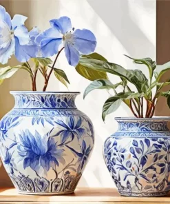 Blue And White Flower Vases Diamond Painting