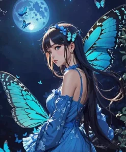 Blue Butterfly Girl Diamond Painting