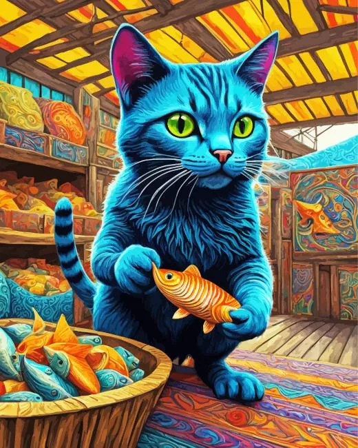 blue cat and goldfish Diamond Paints Blue Cat And Goldfish Diamond Painting