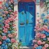 Blue Door And Flowers Diamond Painting