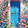 Blue Door And Flowers Diamond Painting