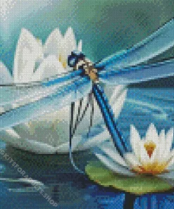Blue Dragonfly And Lotus Diamond Painting