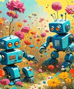 Blue Robots Diamond Painting
